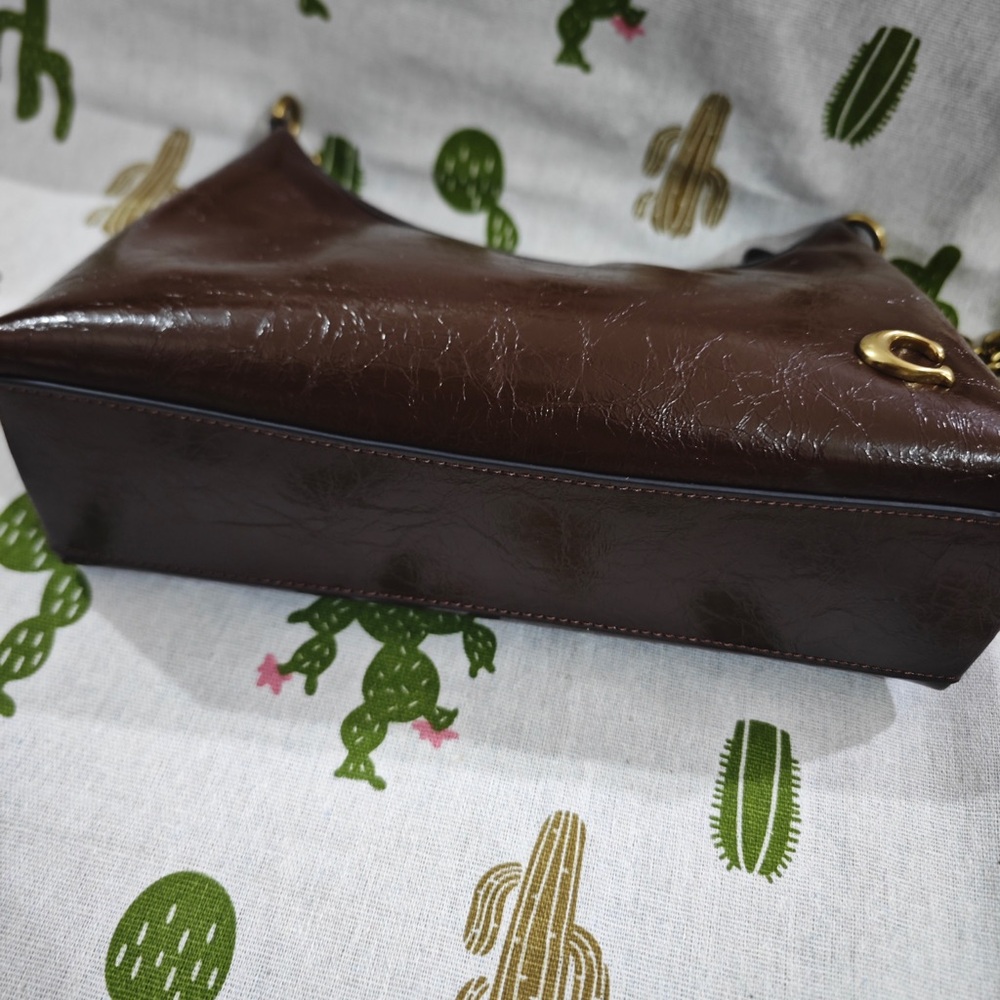 Coach Dark Brown Patent Leather Shoulder Bag with Gold Hardware - Picture 8 of 9